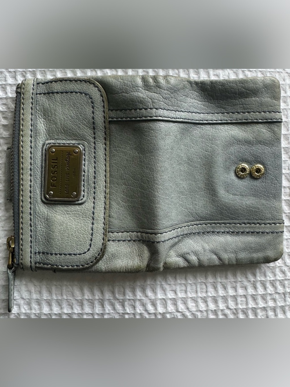 Fossil Emory Blue Leather Wallet Organizer Zip Long Live Vintage 1954 - Picture 4 of 11